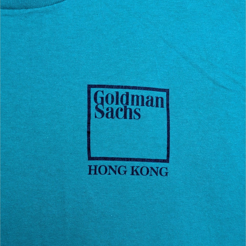 Vintage Goldman Sachs Box Logo Hong Kong 92 Macau Single Stitch Shirt Size Large - Picture 3 of 9
